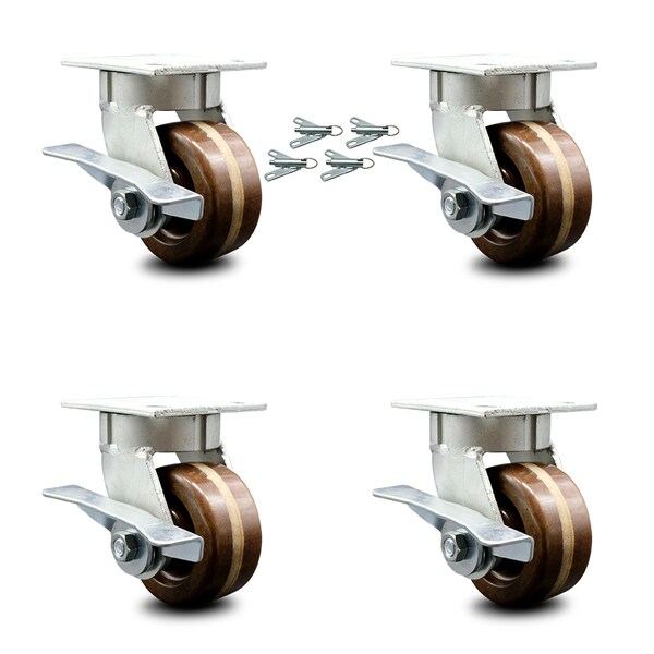 Service Caster 4 Inch Kingpinless High Temp Phenolic Caster Set with Brakes and Swivel Locks SCC-KP30S420-PHRHT-SLB-BSL-4 - main
